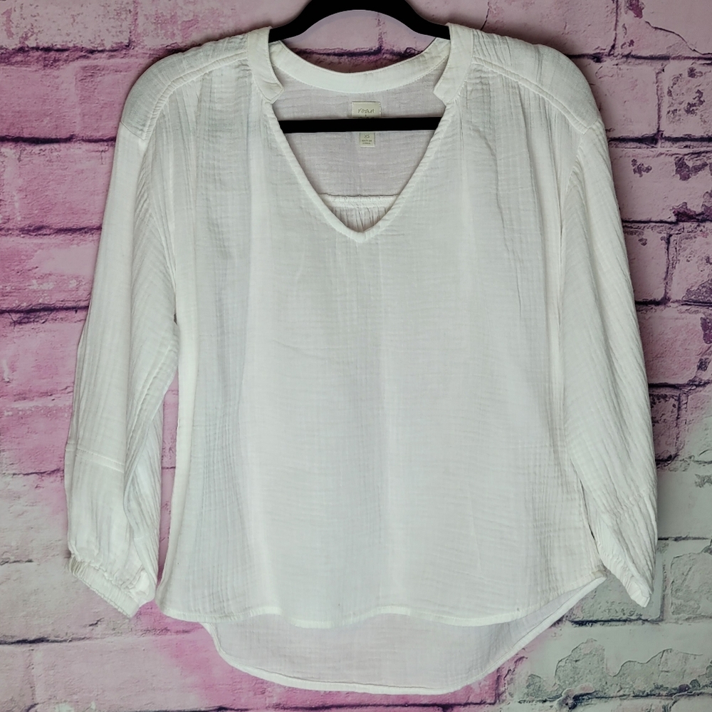 EVEREVE ROAN + RYAN WHITE 100% SLUB COTTON BOHEMIAN PRAIRIE LAGENLOOK BLOUSE XS